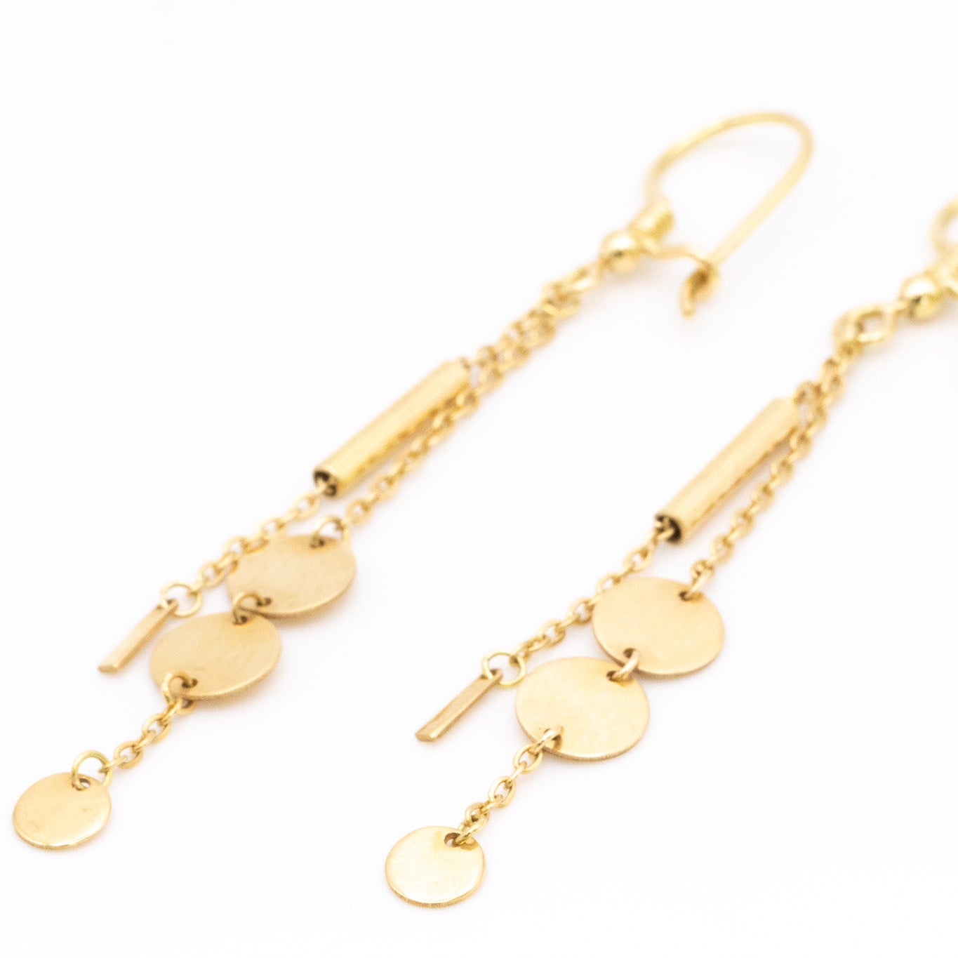 –18K Gold Floating Disc Drop Earrings