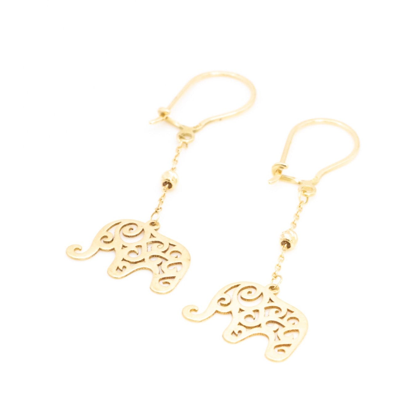 18K Gold Elephant Charm Drop Earrings