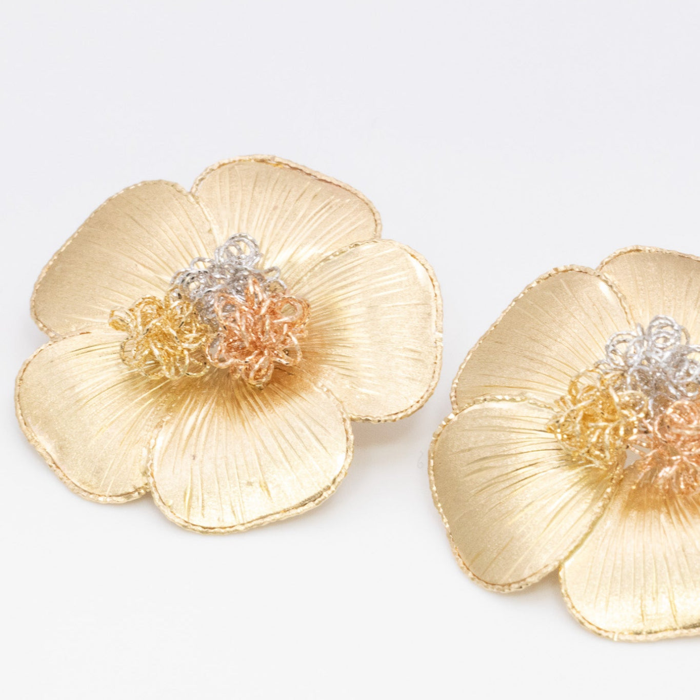 Solid 14K Gold Tri-Color Bloom Stud Earrings