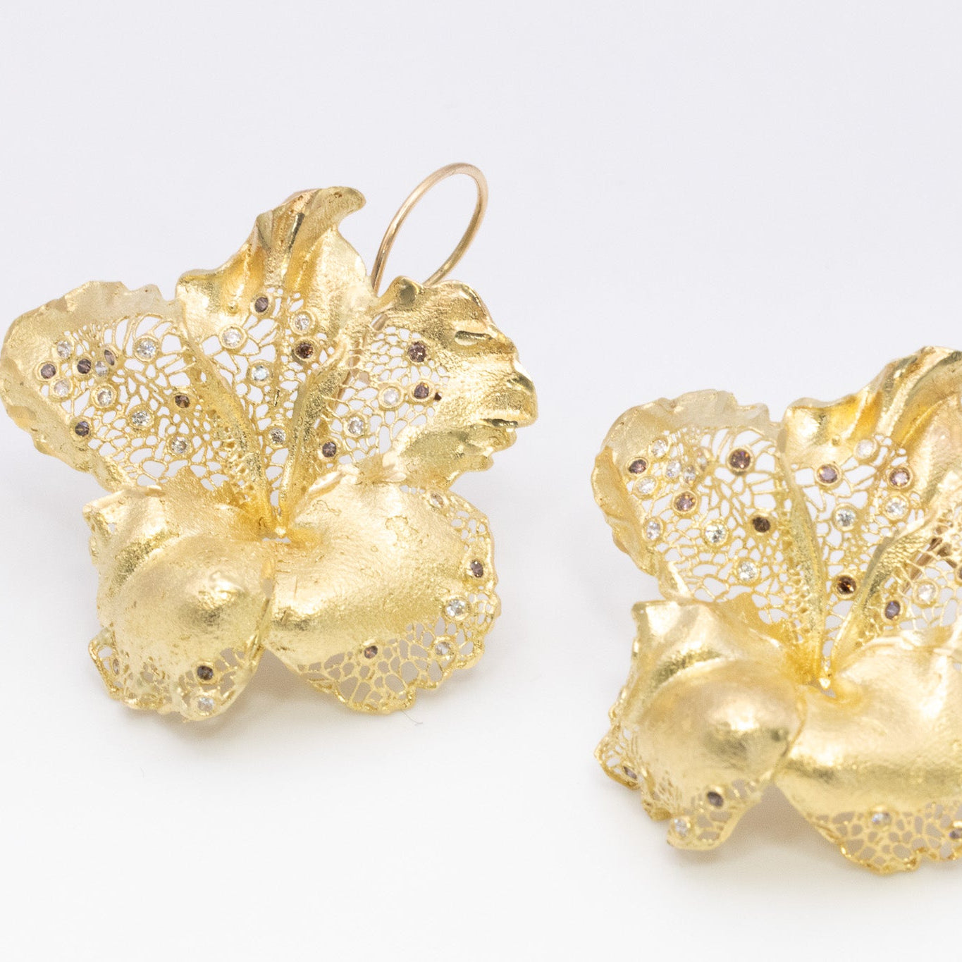 Handcrafted 14 K GoldLace Petal Statement Earrings