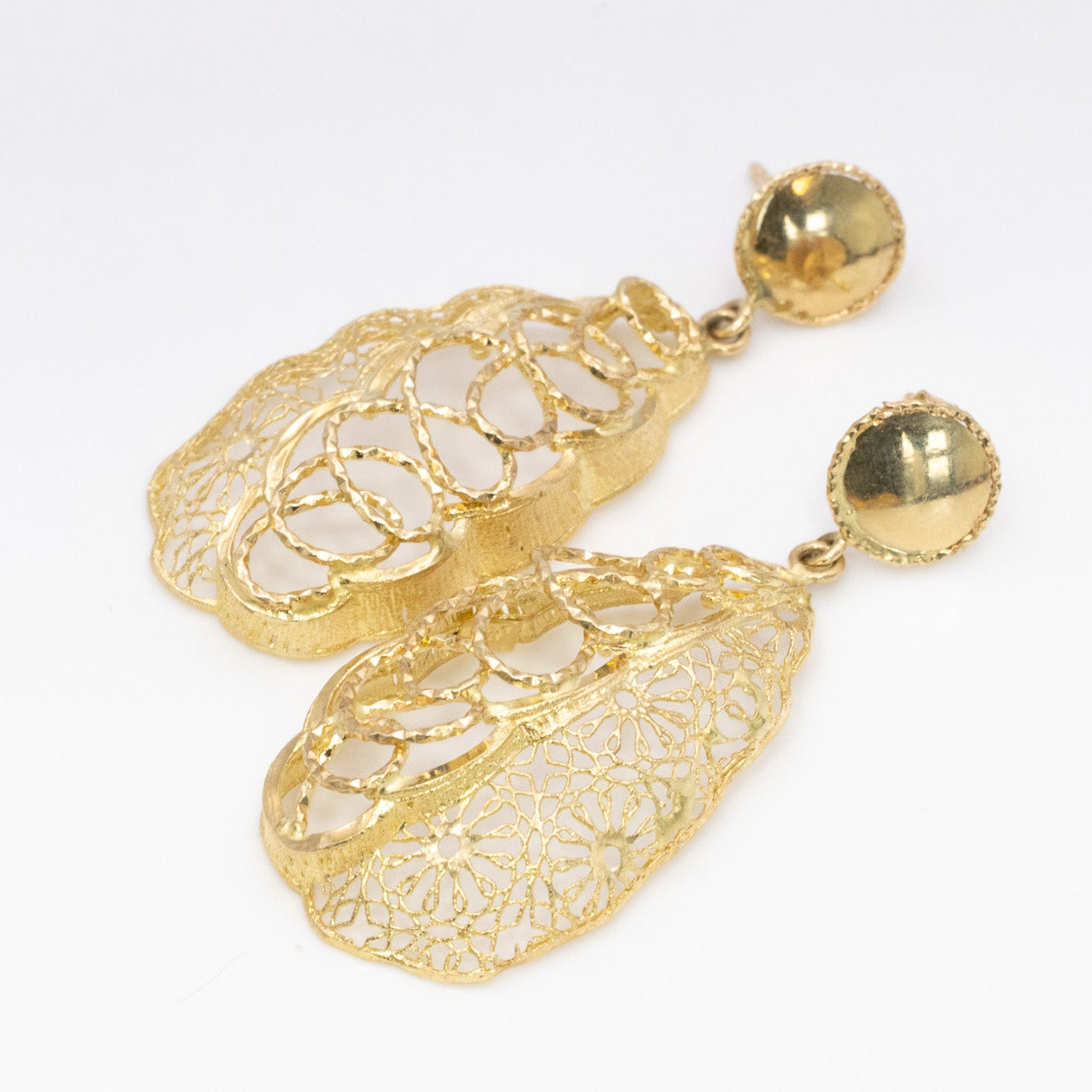 14K Gold Layered Filigree Drop Earrings