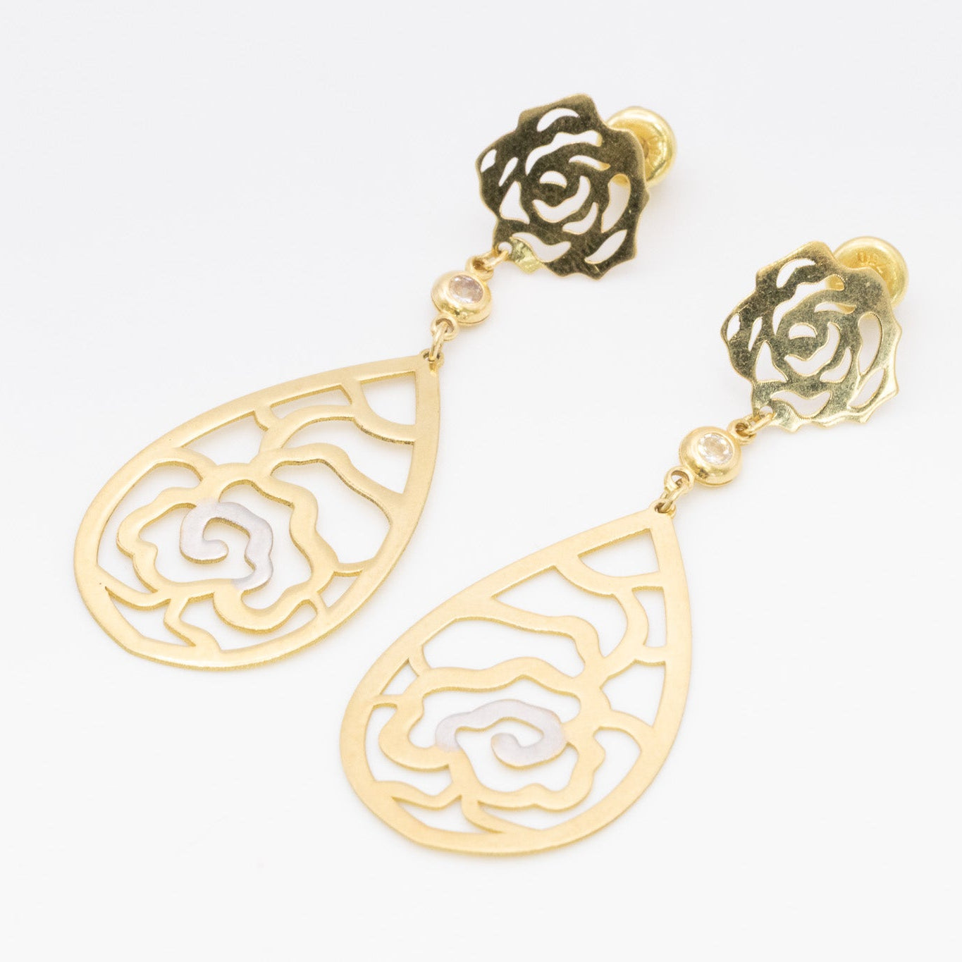 Rose Teardrop Drop Earrings – Solid 18K Gold