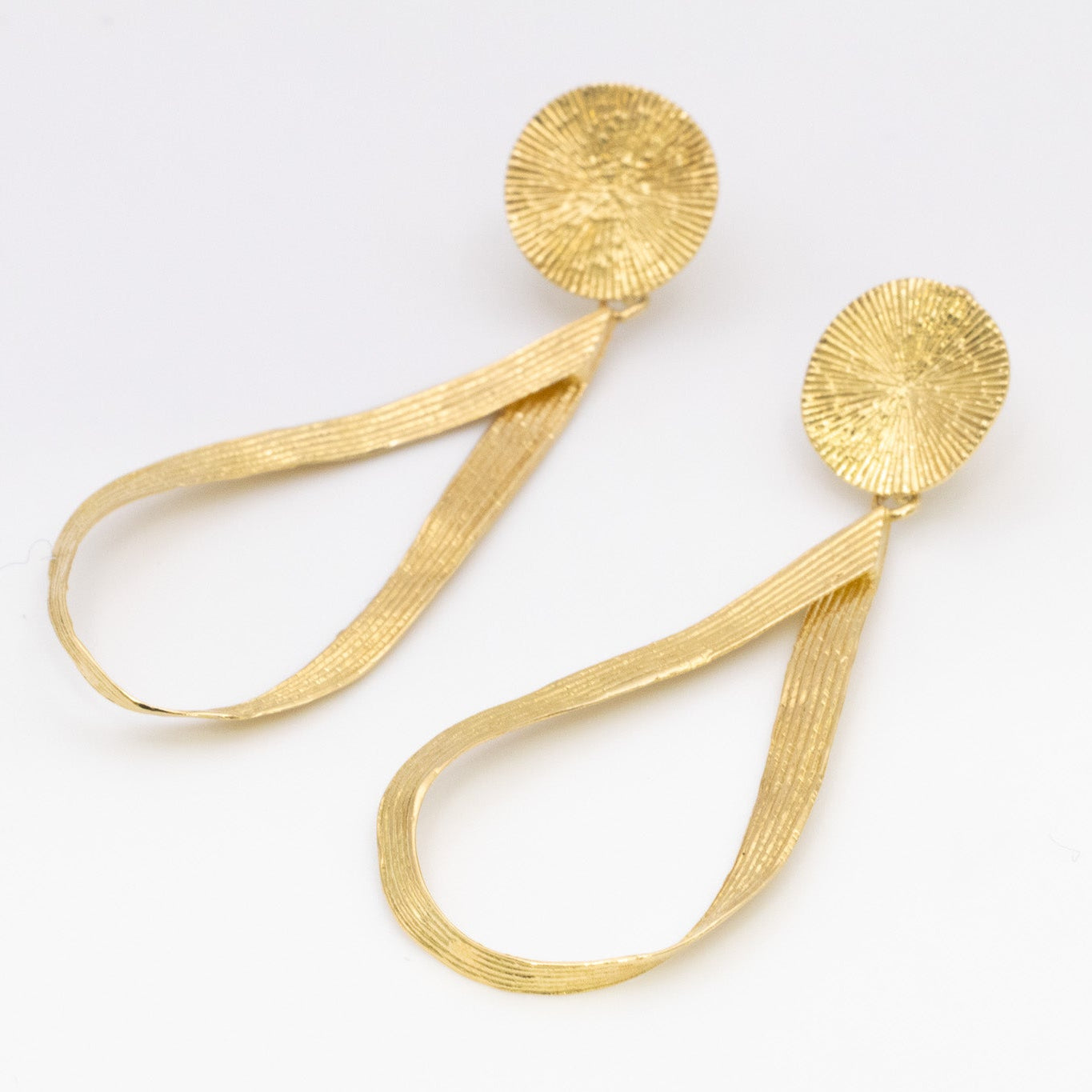 18K Solid  Gold Textured Loop Drop Earrings