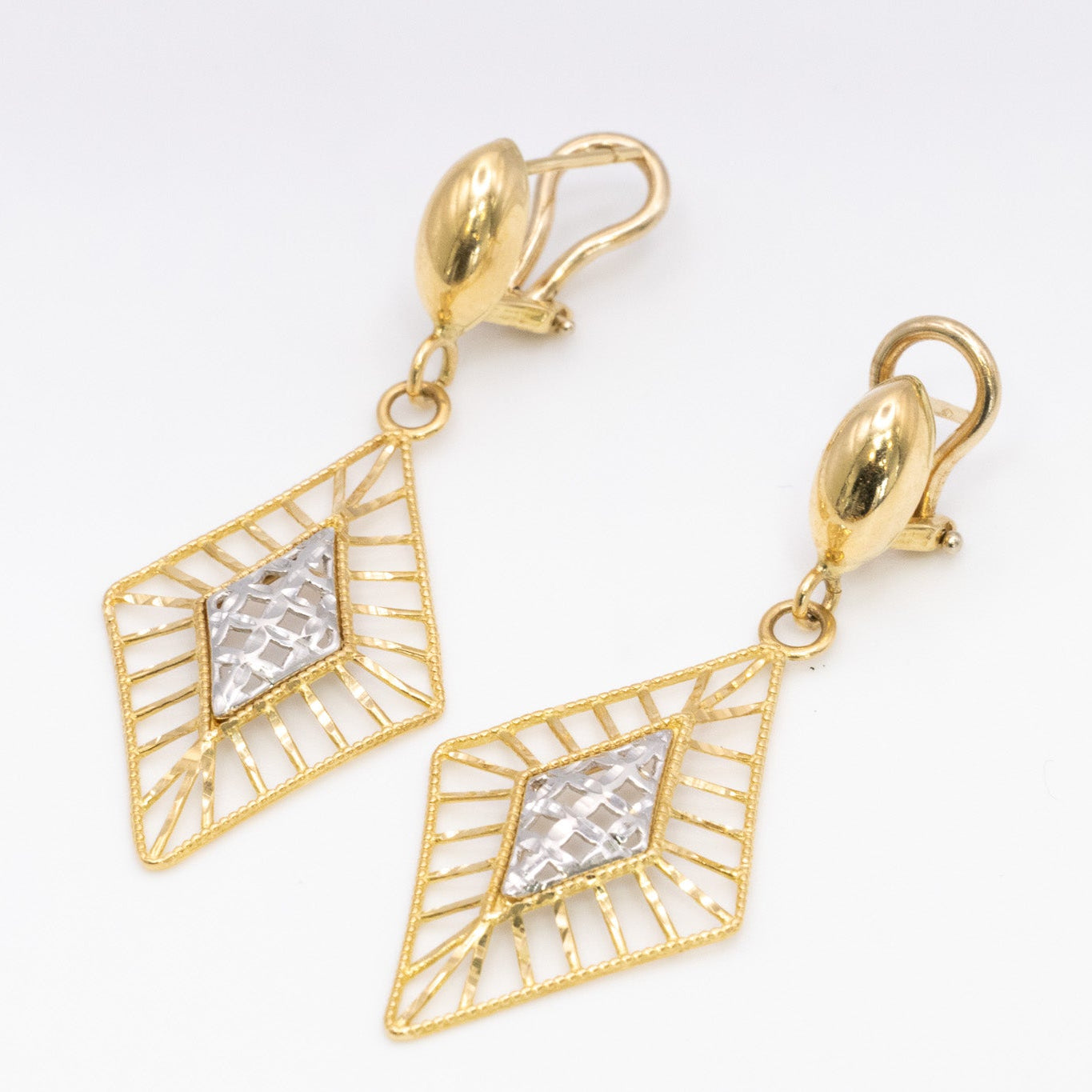 Two-Tone Geometric Drop Earrings – 18K Gold