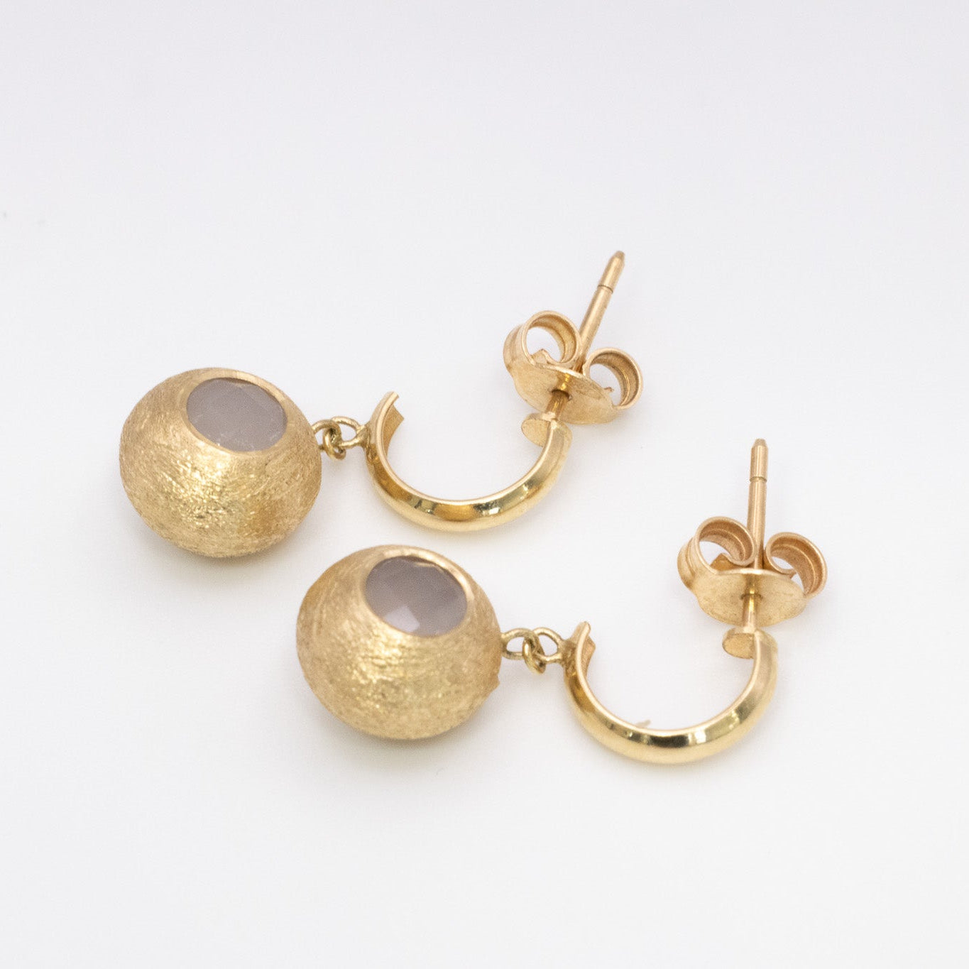 Matte Gold Bead Drop Earrings – Solid 14K Gold