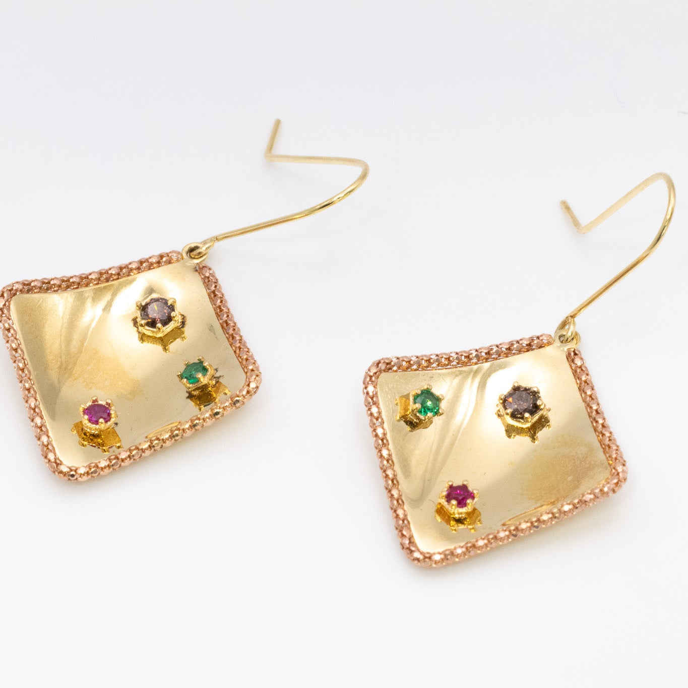 Multi-Gem Square Drop Earrings – 18K Gold