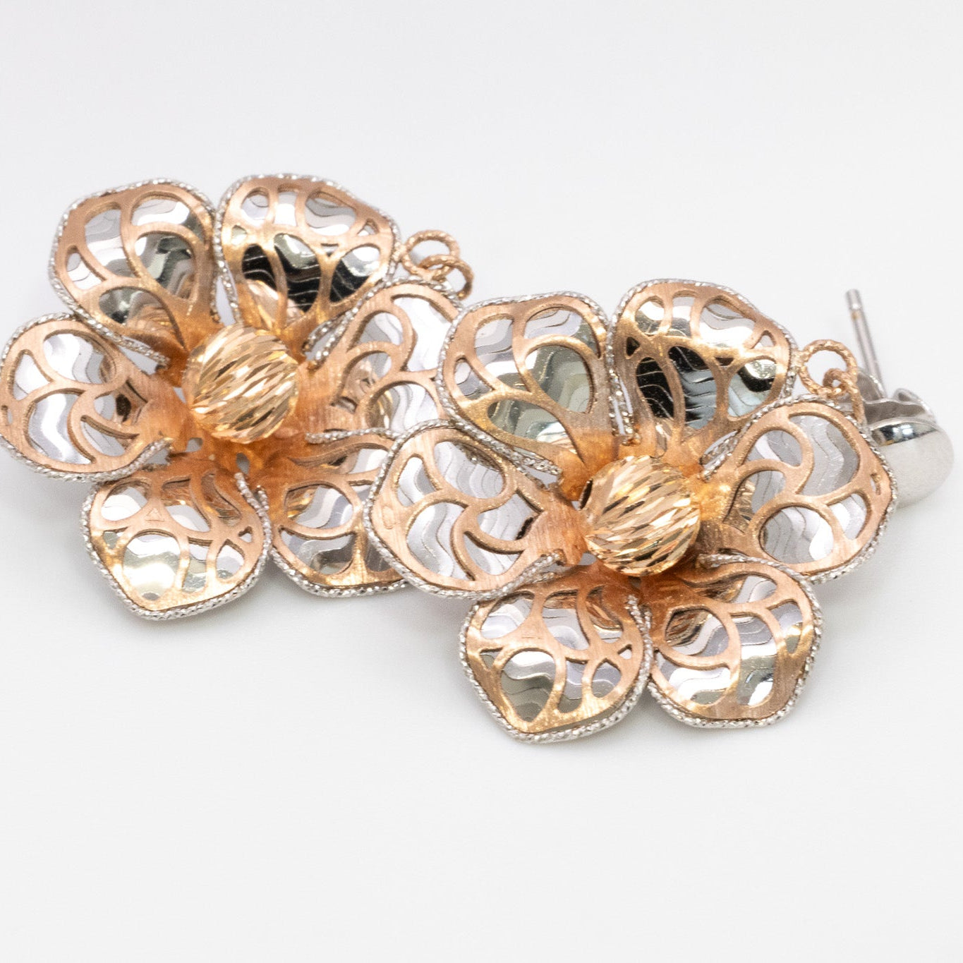 Dual Bloom Filigree Earrings – Solid 14K Gold