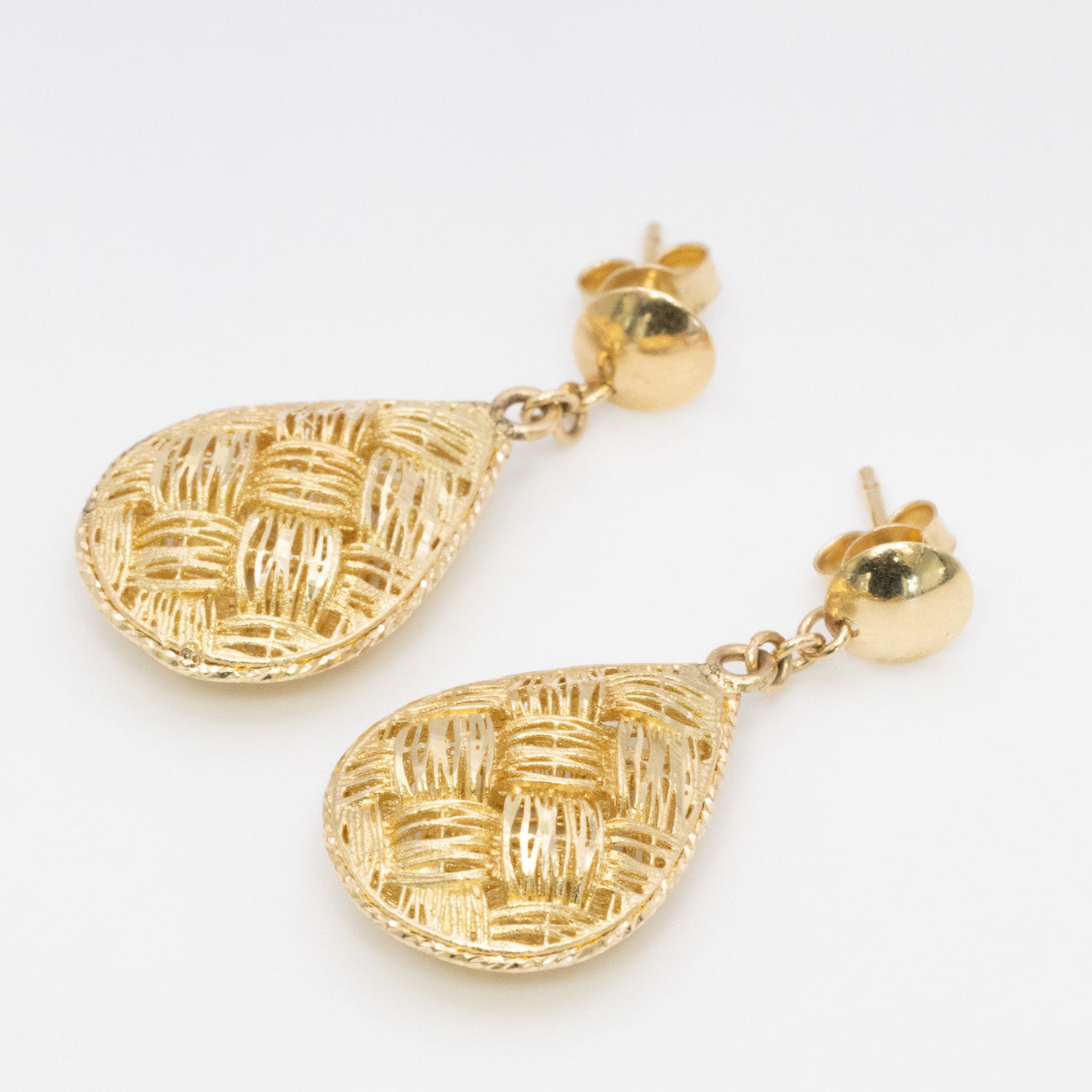Woven Teardrop Drop Earrings – Solid 14K Gold
