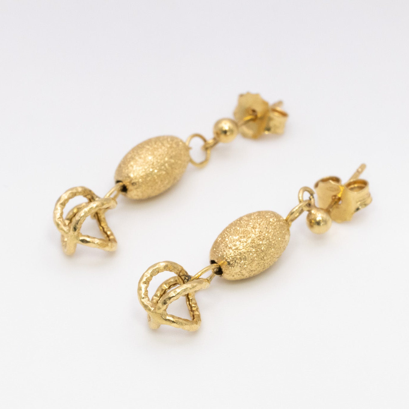 Textured Bead Knot Drop Earrings – Solid 14K Gold