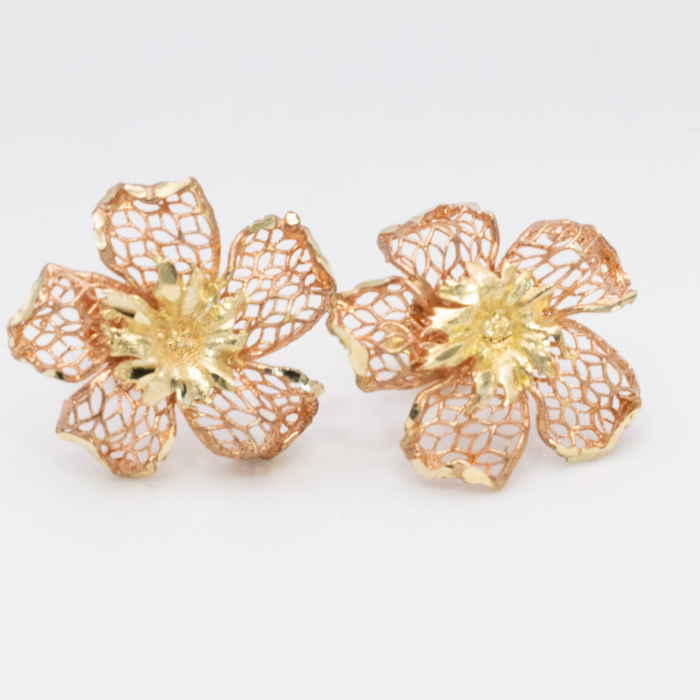 Lace Bloom Stud Earrings – Solid 14K Gold