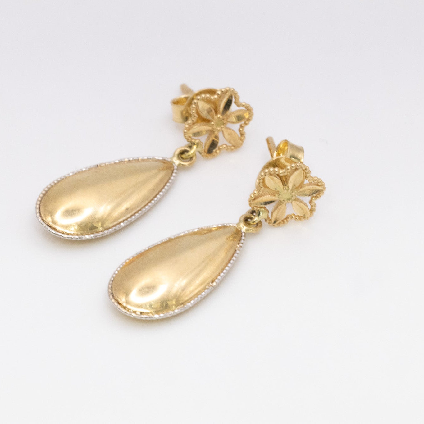 Floral Teardrop Drop Earrings – Solid 14K Gold