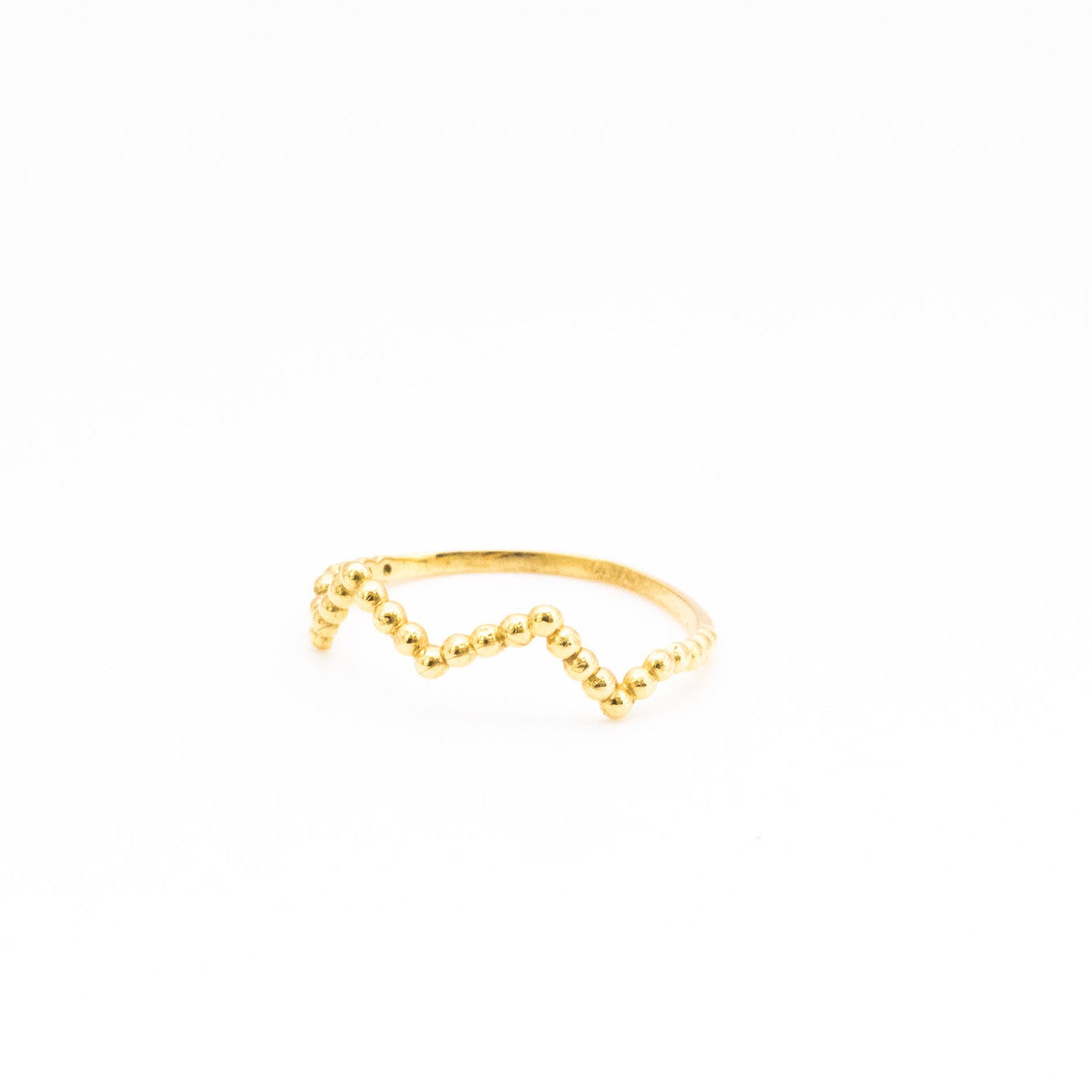 18K Solid Gold Beaded Wave Ring