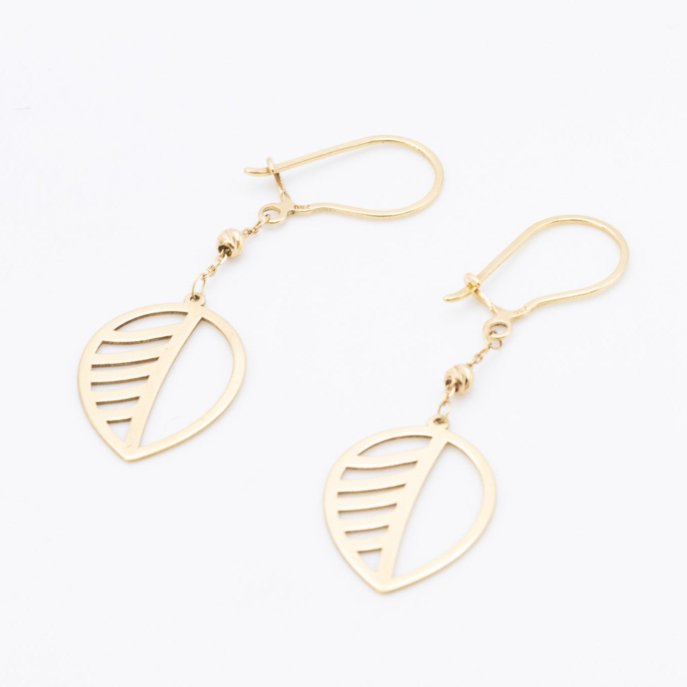 18K Solid Gold Leaf Dangle Earrings