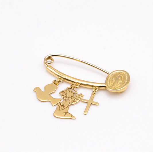 Angel Pin With Cross in 18K Gold