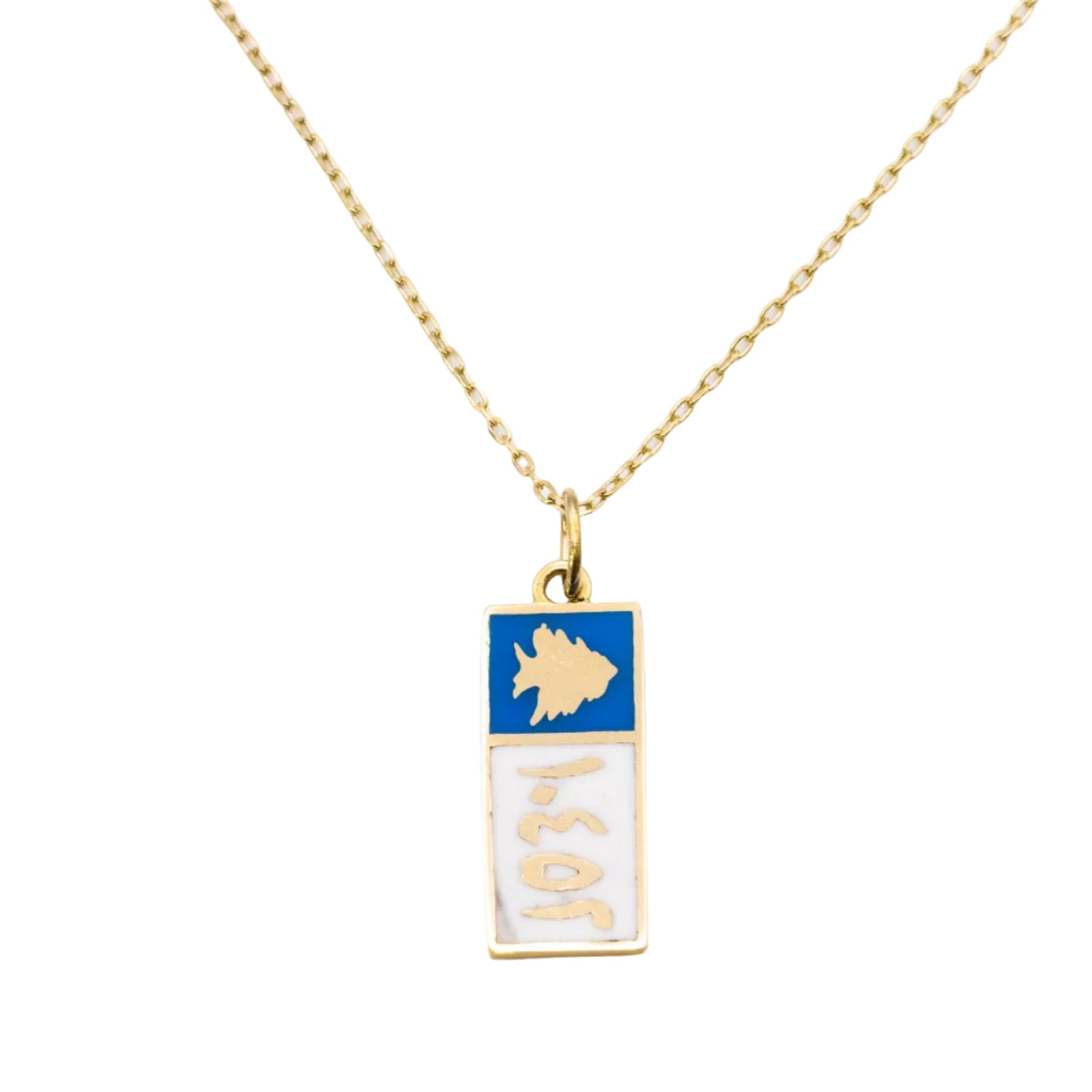 8K Solid Gold Lebanon Map Necklace – 10,452 KM² Blue & White Enamel Arabic Pendant