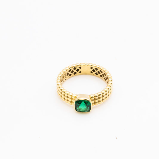 18K Beaded with Green Stone