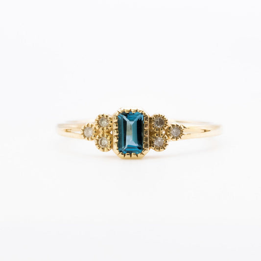 14K Blue Topaz And Natural Diamonds Ring