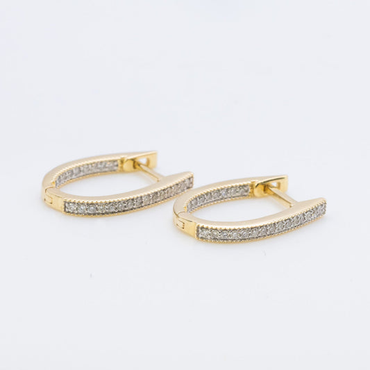 14K Oval Hoop Earrings / Natural Diamonds.