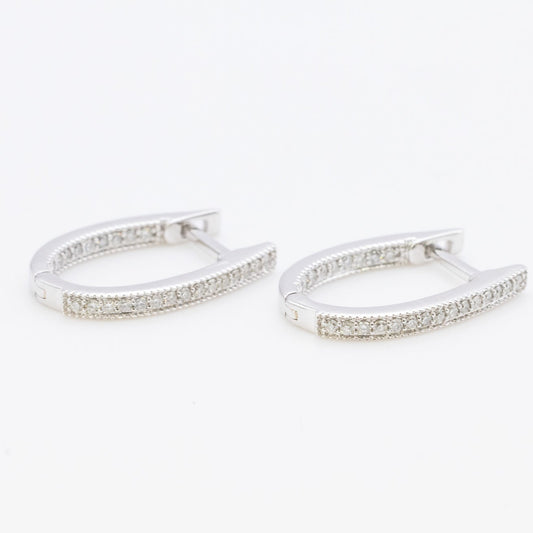 14K Oval Hoop Earrings / Natural Diamonds.