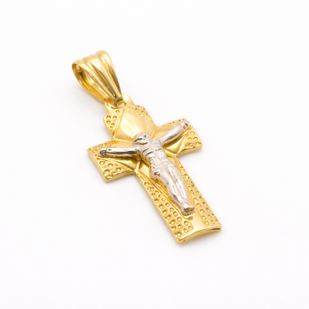 18K Two-Tone Gold Crucifix Pendant