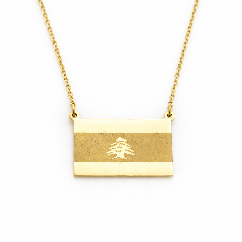 18K Solid Gold Lebanon Flag Necklace