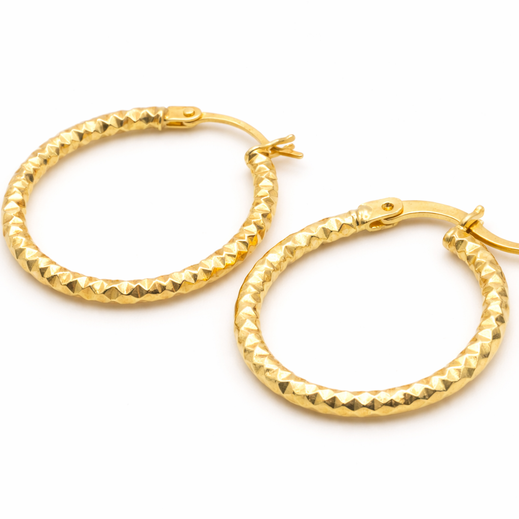 18K Yellow Gold Diamond-Cut Hoop Earrings