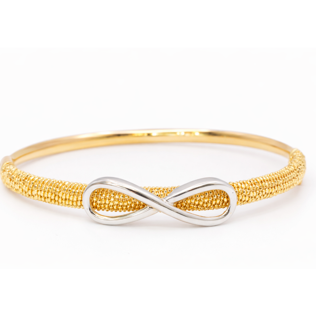 18K Solid Gold Two-Tone Infinity Bracelet – Beaded Gold Bangle
