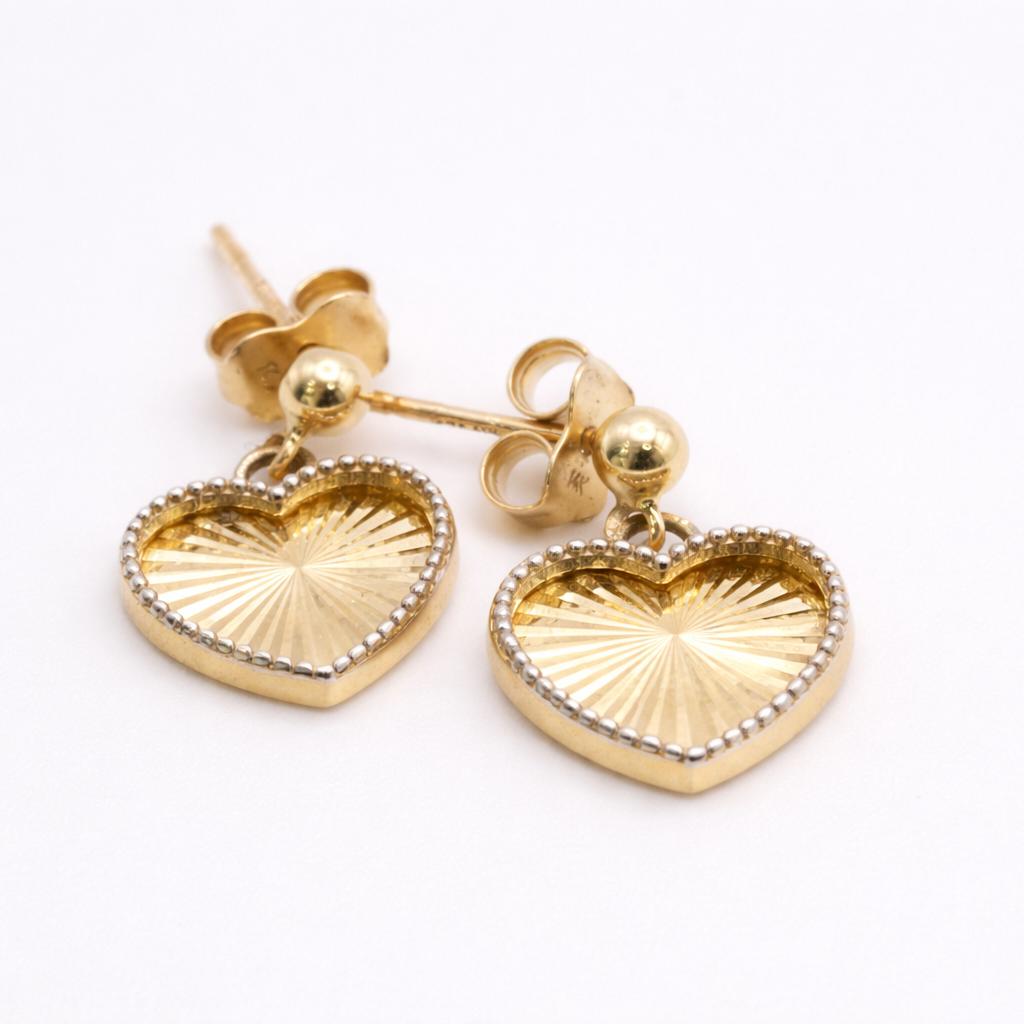14K Yellow Gold Heart Drop Earrings