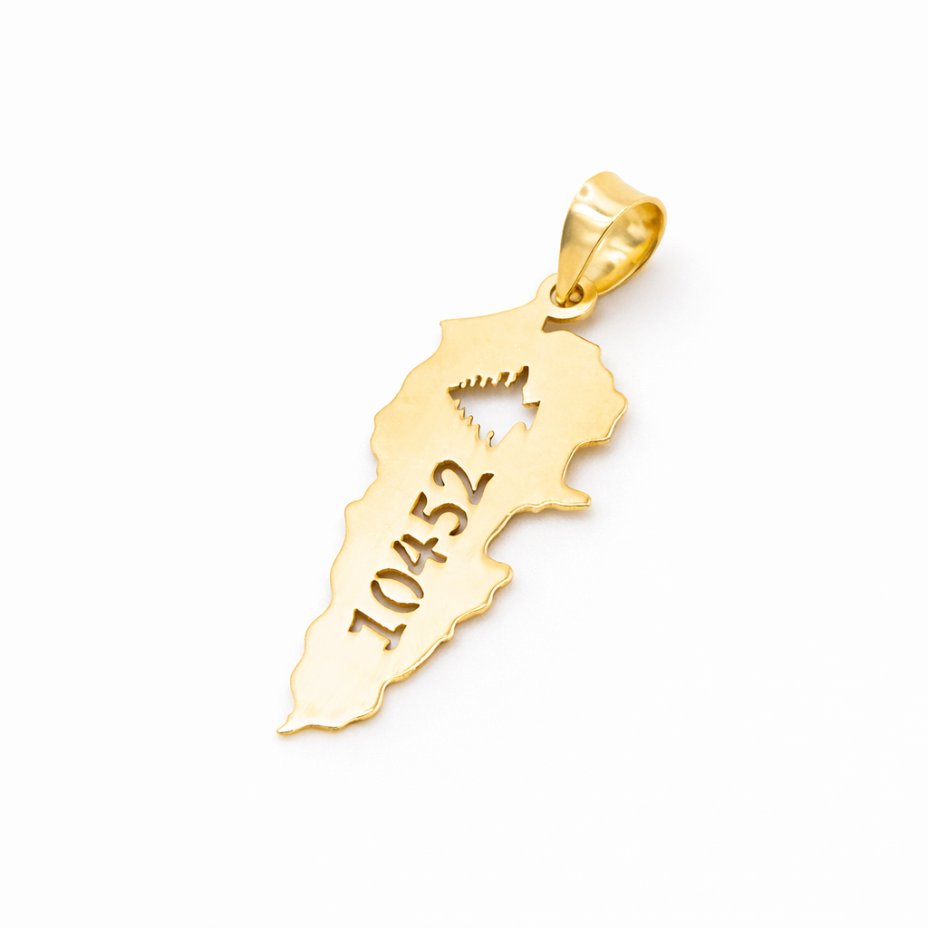 18K Gold Lebanon Map Pendant with Cedar & 10452 KM2
