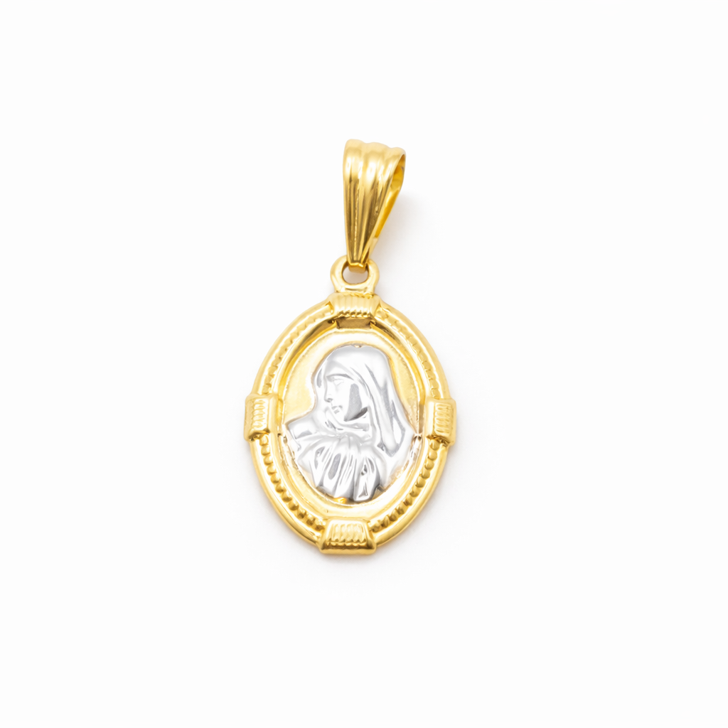 18K Solid Gold Virgin Mary Medallion Pendant