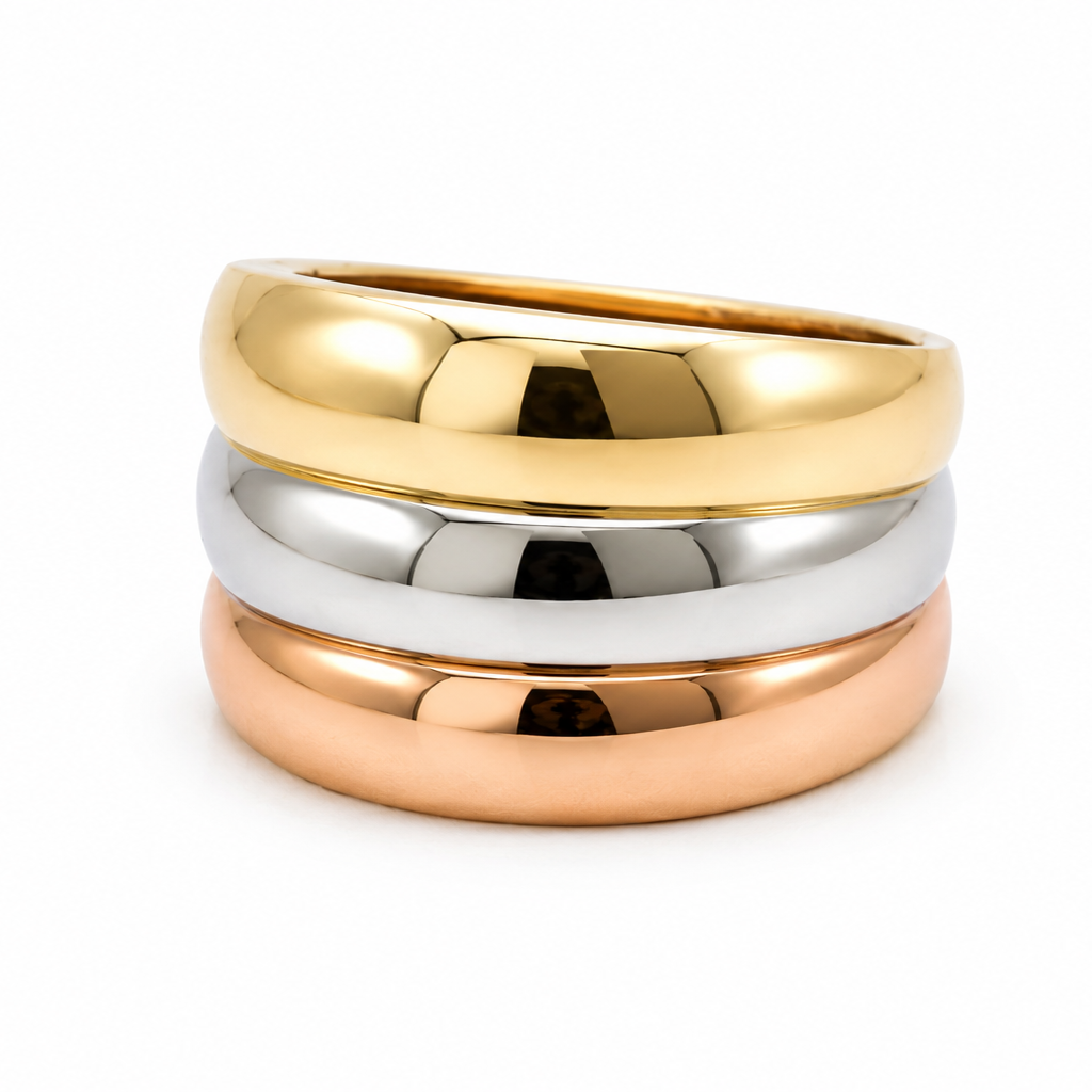 18K Tri-Color Wide Gold Band Ring