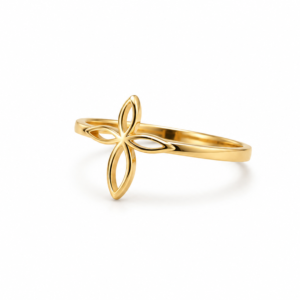 18K Gold Open Flower Ring – Minimalist Floral Ring in Solid Gold