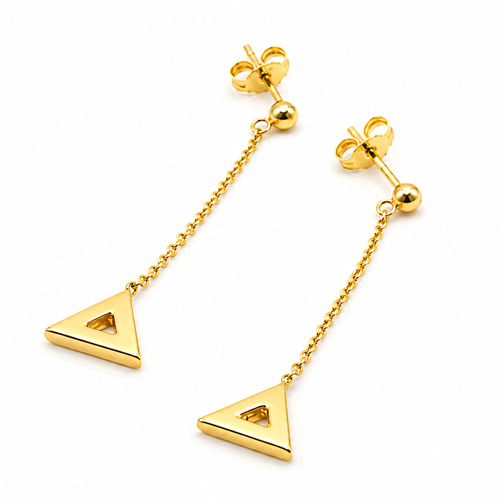 18K Gold Triangle Drop Earrings