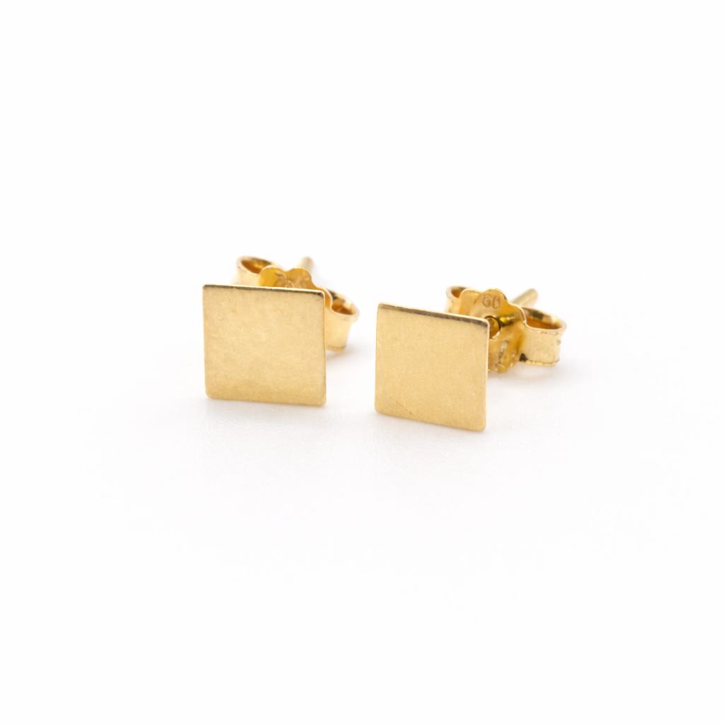 18K Solid Gold Square Stud Earrings