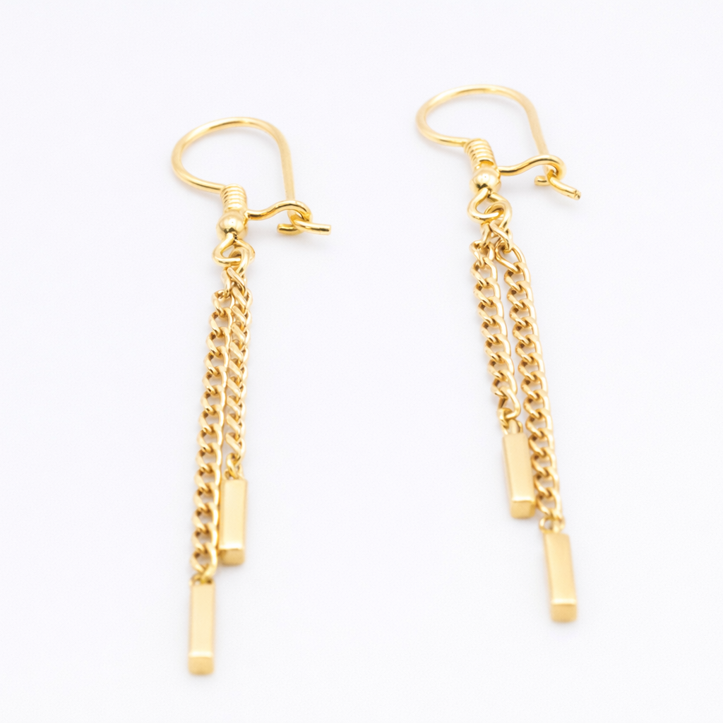 18K Solid Gold Chain Drop Earrings