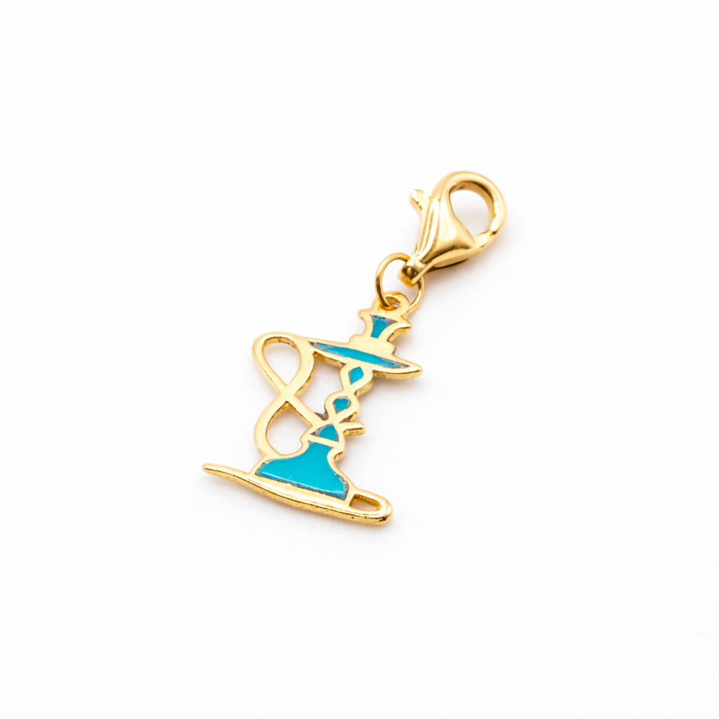 18K Gold Hookah Charm with Turquoise Enamel – Shisha Pendant