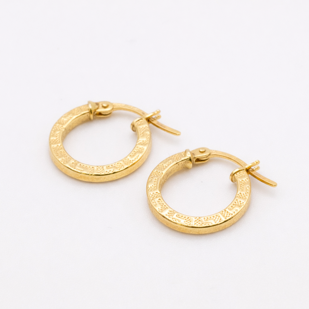 18K Yellow Gold Engraved Mini Hoop Earrings