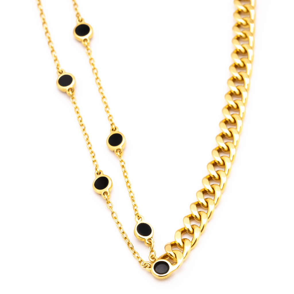 18K Black Enamel Station Necklace