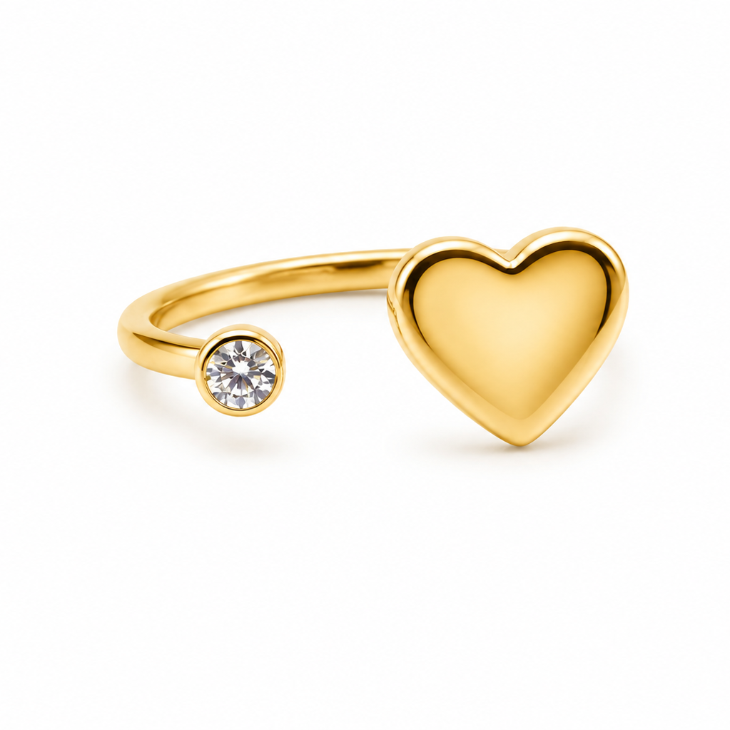 18K Gold Open Heart Ring with CZ