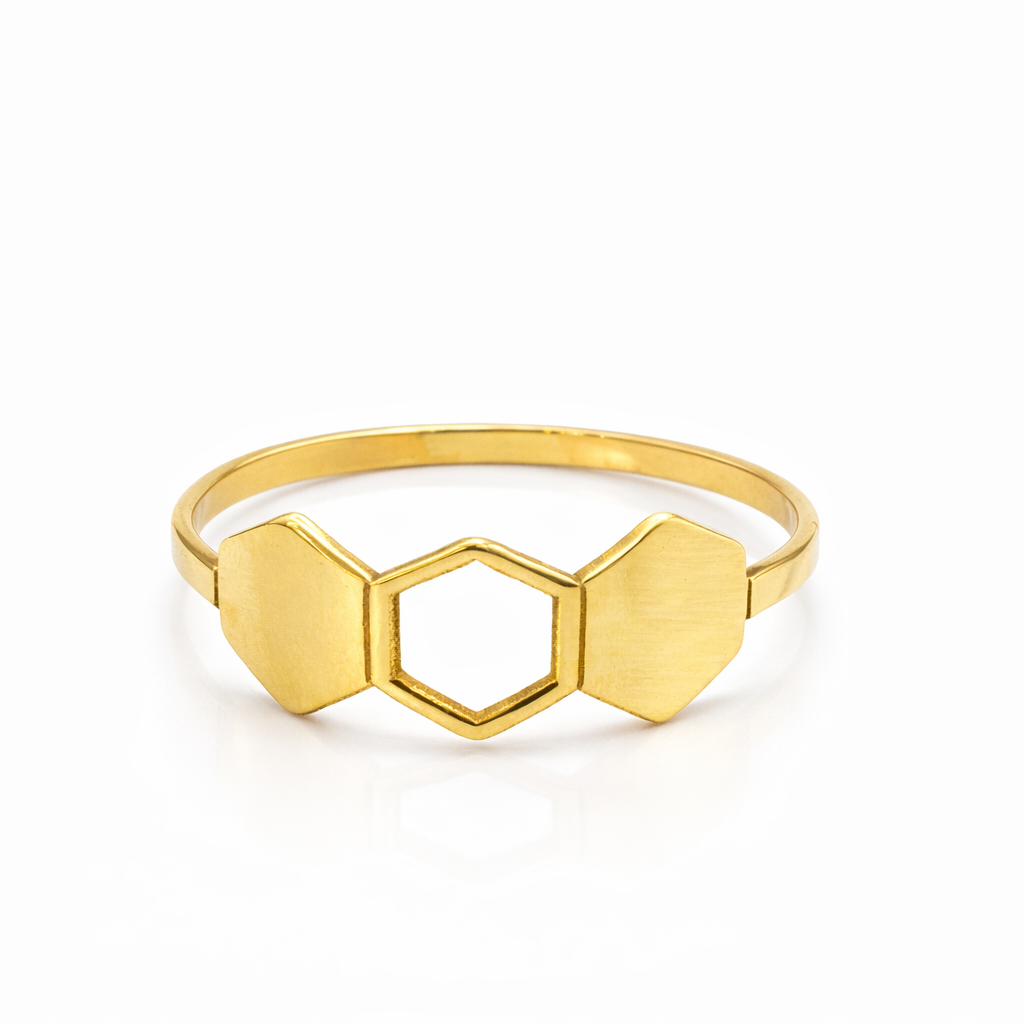18K Solid Gold Hexagon Geometric Ring