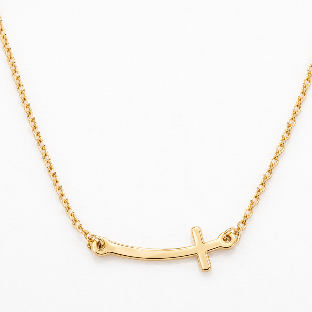 18K Solid Gold Side Cross Necklace
