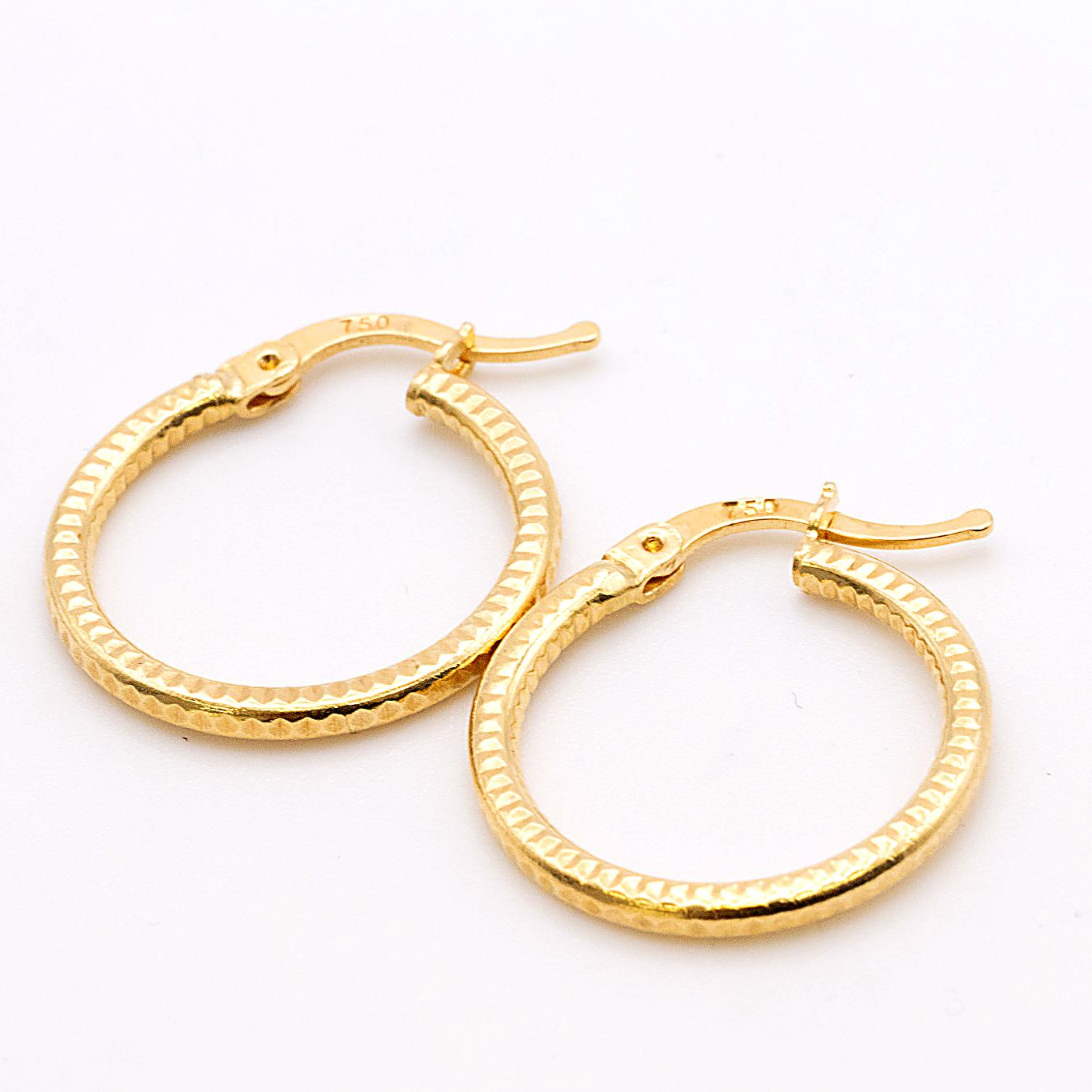 18K Solid Gold Textured Hoop Earrings