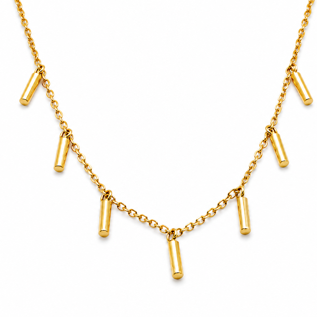 18K Gold Dangle Bar Necklace