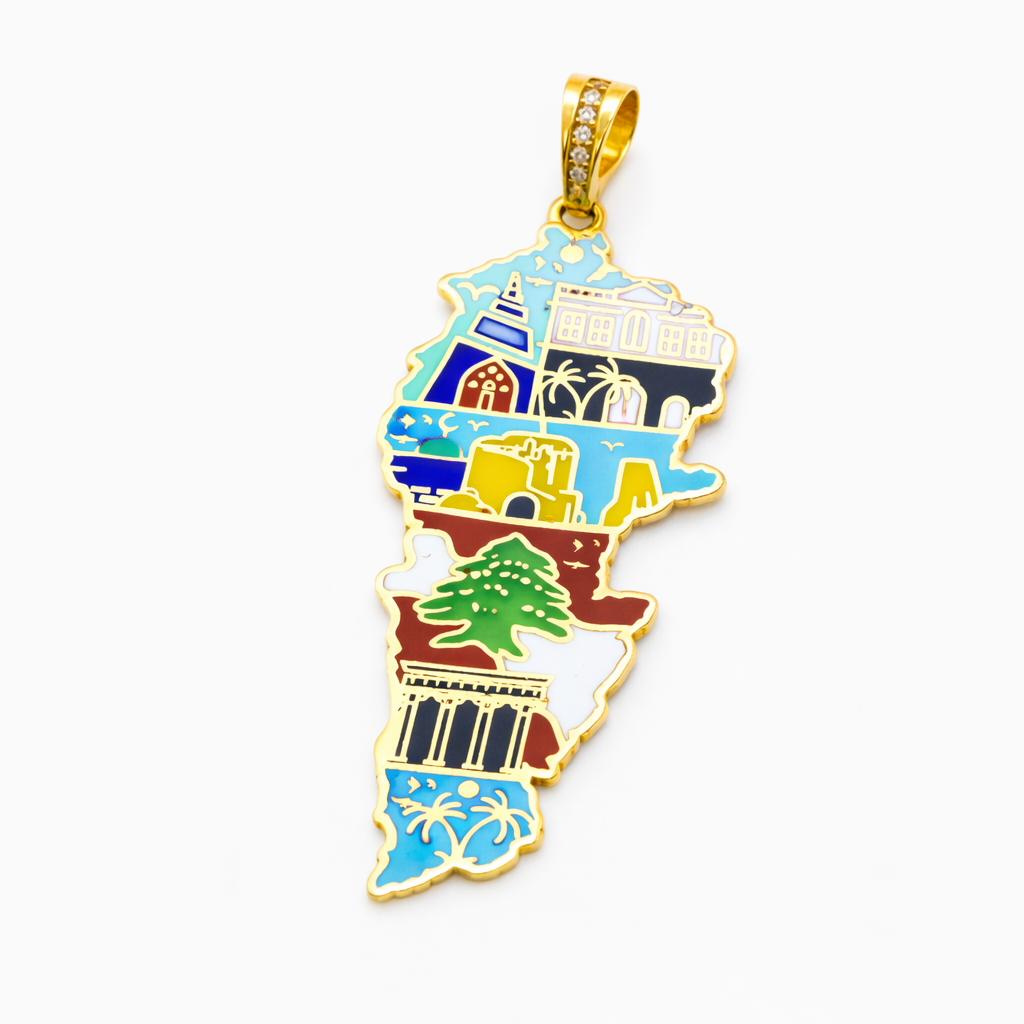 18K Solid Gold Lebanon Map Pendant