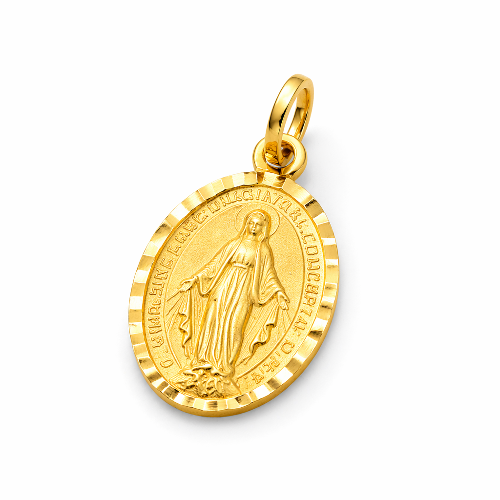 18K Solid Gold Miraculous Medal Pendant