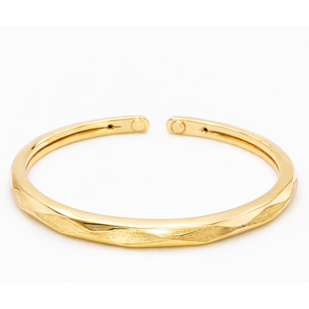 18K Yellow Gold Textured Cuff Bracelet – Elegant Minimalist Open Bangle