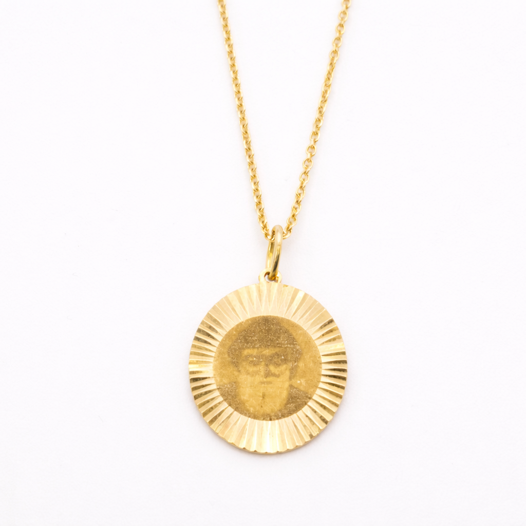 18K Solid Gold Saint Charbel Medallion Necklace