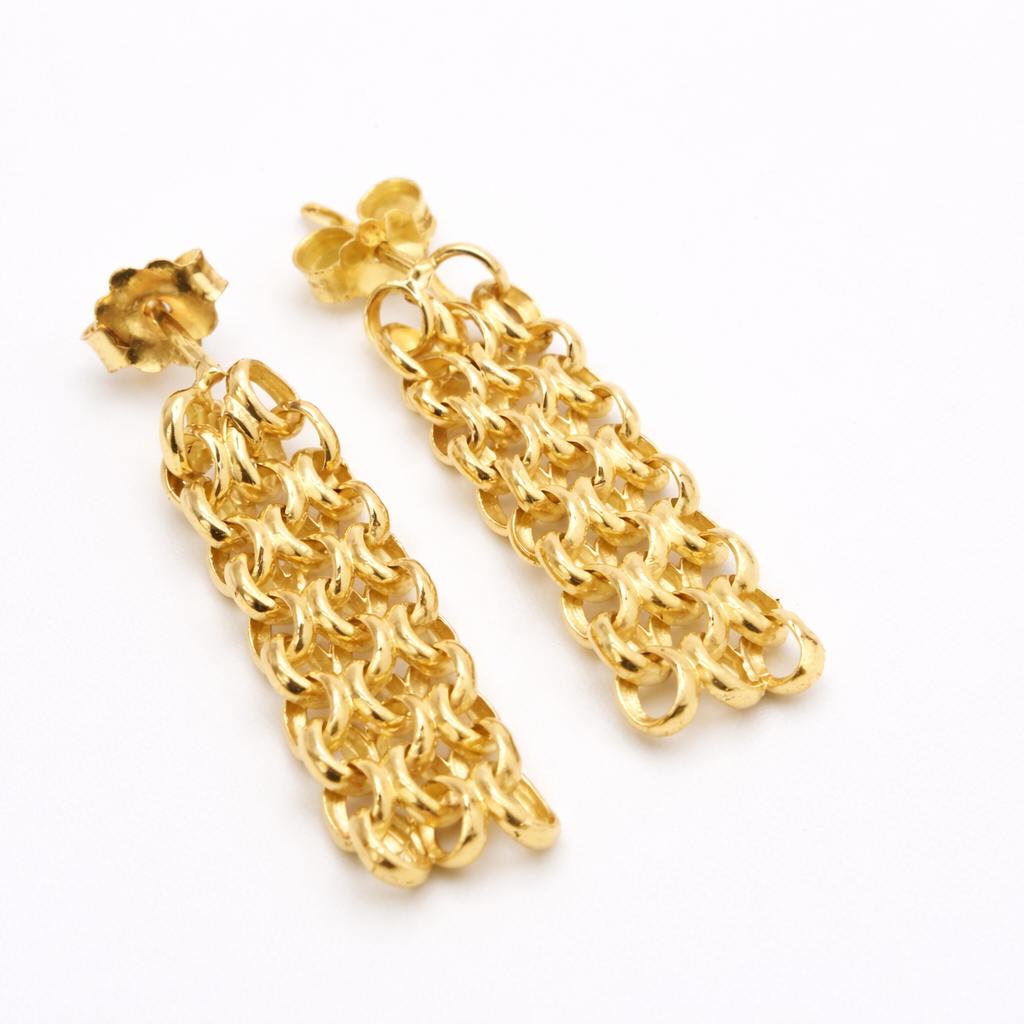 18K Solid Gold Cuban Chain Drop Earrings
