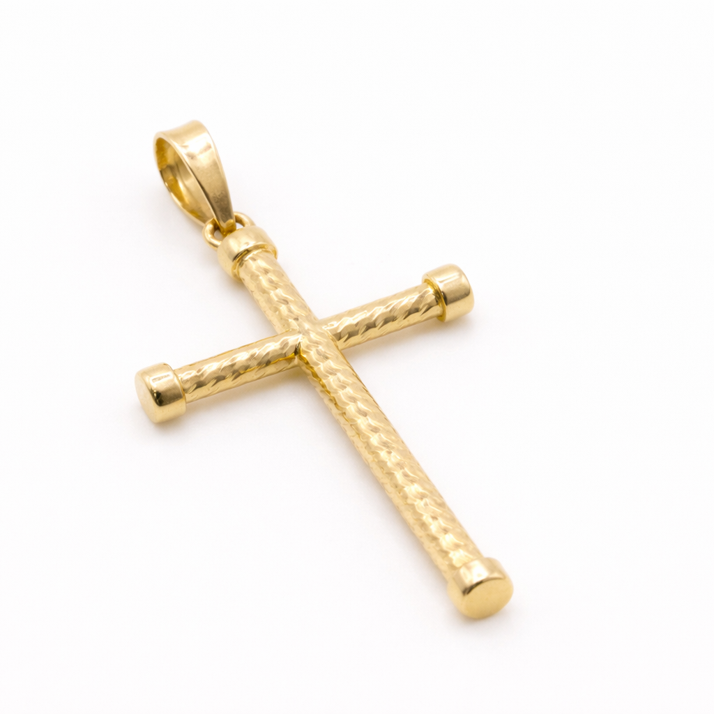 14K Solid Gold Textured Cross Pendant