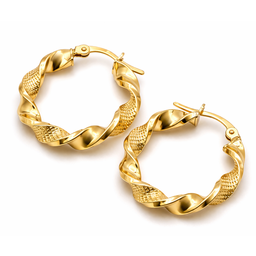 18K Yellow Gold Twisted Hoop Earrings